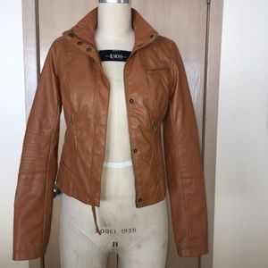Camel Faux Leather Moto Jacket